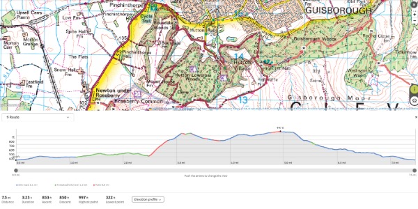 Guisborough Forest Walkway elevation and map